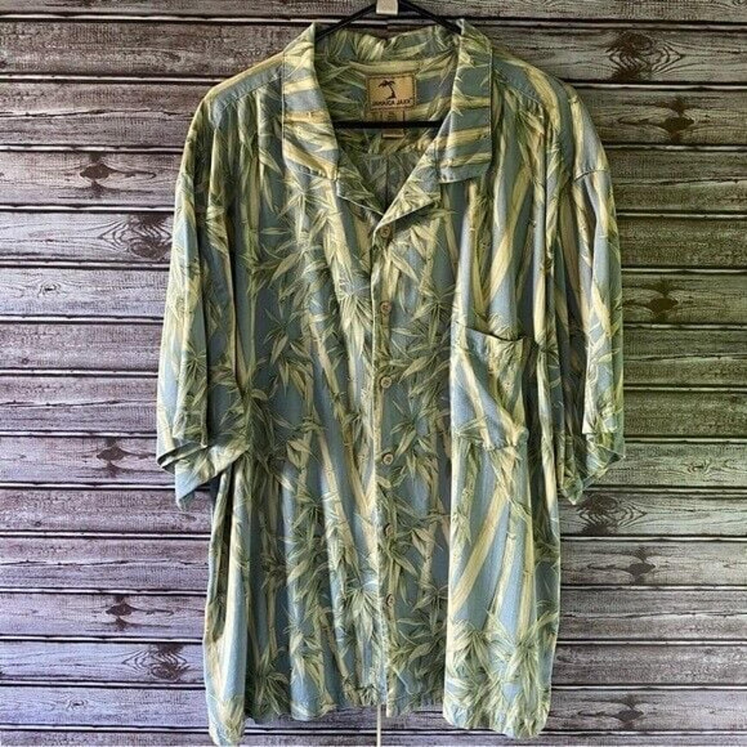 Jamaica Jaxx Men's Short-Sleeved Button-Down Shirt Size XXL 100% Silk Palm Tree