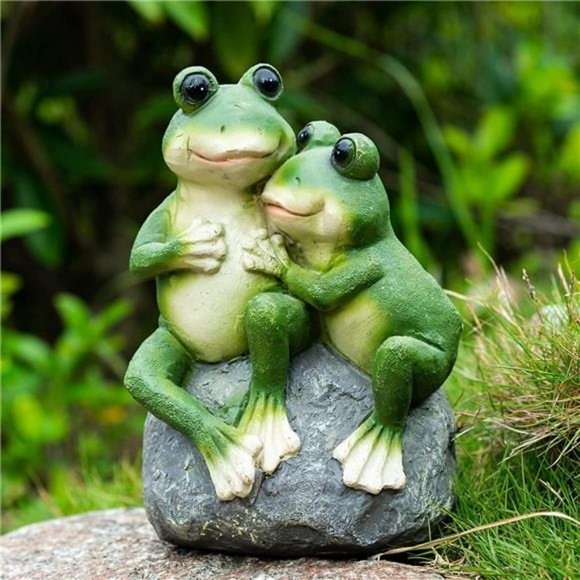 St. Patricks Day Frog Statue Garden Decor, Resin 2 Frogs on Stone Figurine