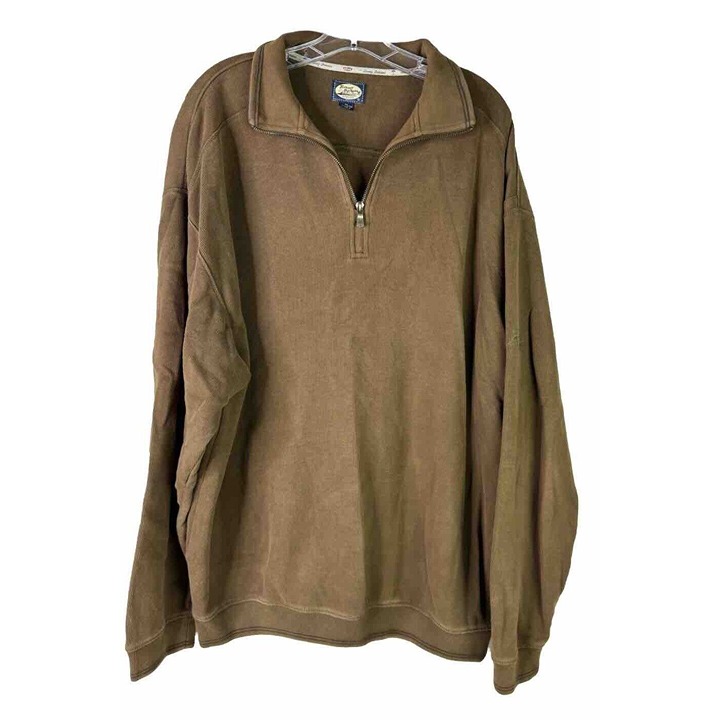Tommy Bahama Men XL Brown 1/4 Zip Sailfish Logo Pullover Top 100% Cotton EUC