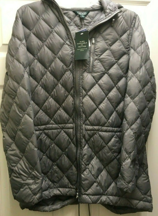 Ralph Lauren women's hooded jacket poly fit puffer/quilted steel gray Small
