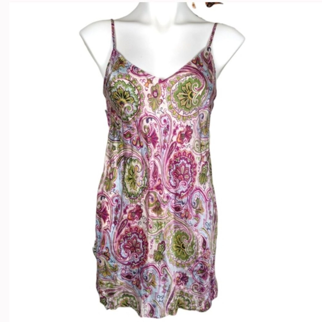 August Silk Intimates 100% Silk Colorful Floral Paisley Chemise Lingerie Slip