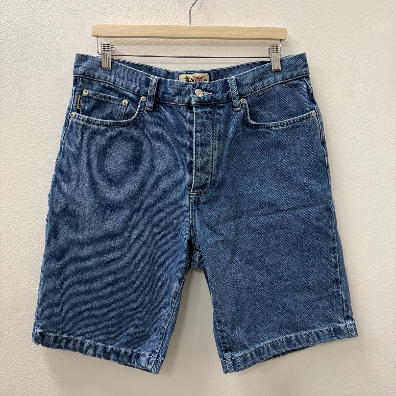 Stussy Shorts Mens Big Ol jorts Denim Button Fly Cotton Baggy Pockets Size 32