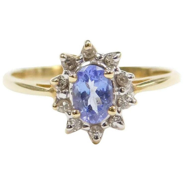 1.05Ct Natural Oval Purple Tanzanite & Diamond Halo Solitaire Ring 14k Yellow