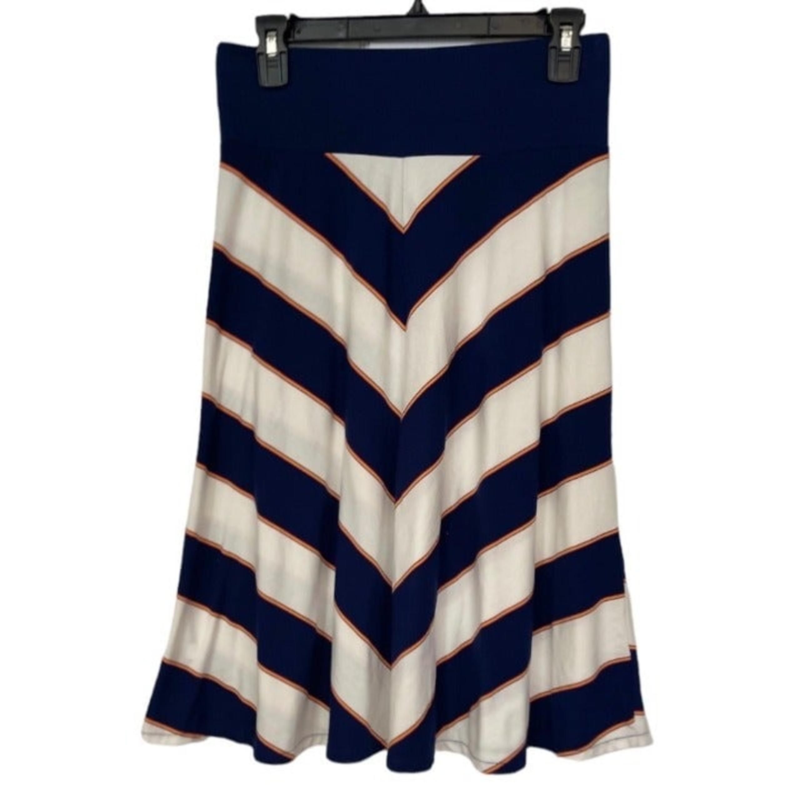 OLD NAVY Diagonal Stripe Midi A-Line Skirt Small Stretch Navy White Orange