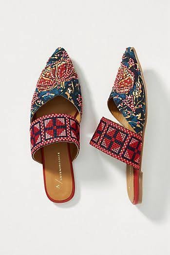 Anthropologie Paz embroidered flat mules Sz. 10