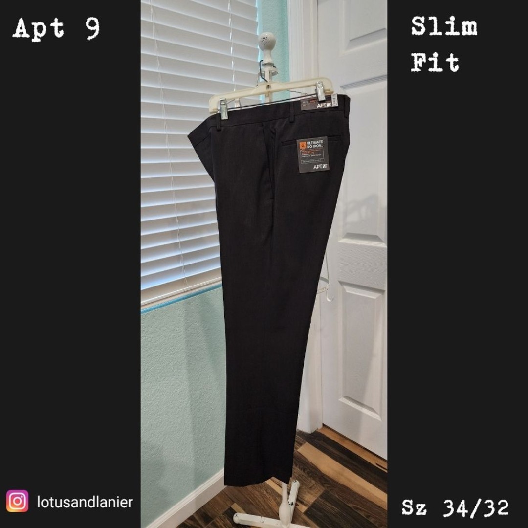 Apt 9 Men's Ultimate Black No Iron Slim Fit Sz 34X32