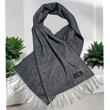 Harlod Tailored Luxury German 100% Cashmere Herringbone Scarf with Fringe Grey