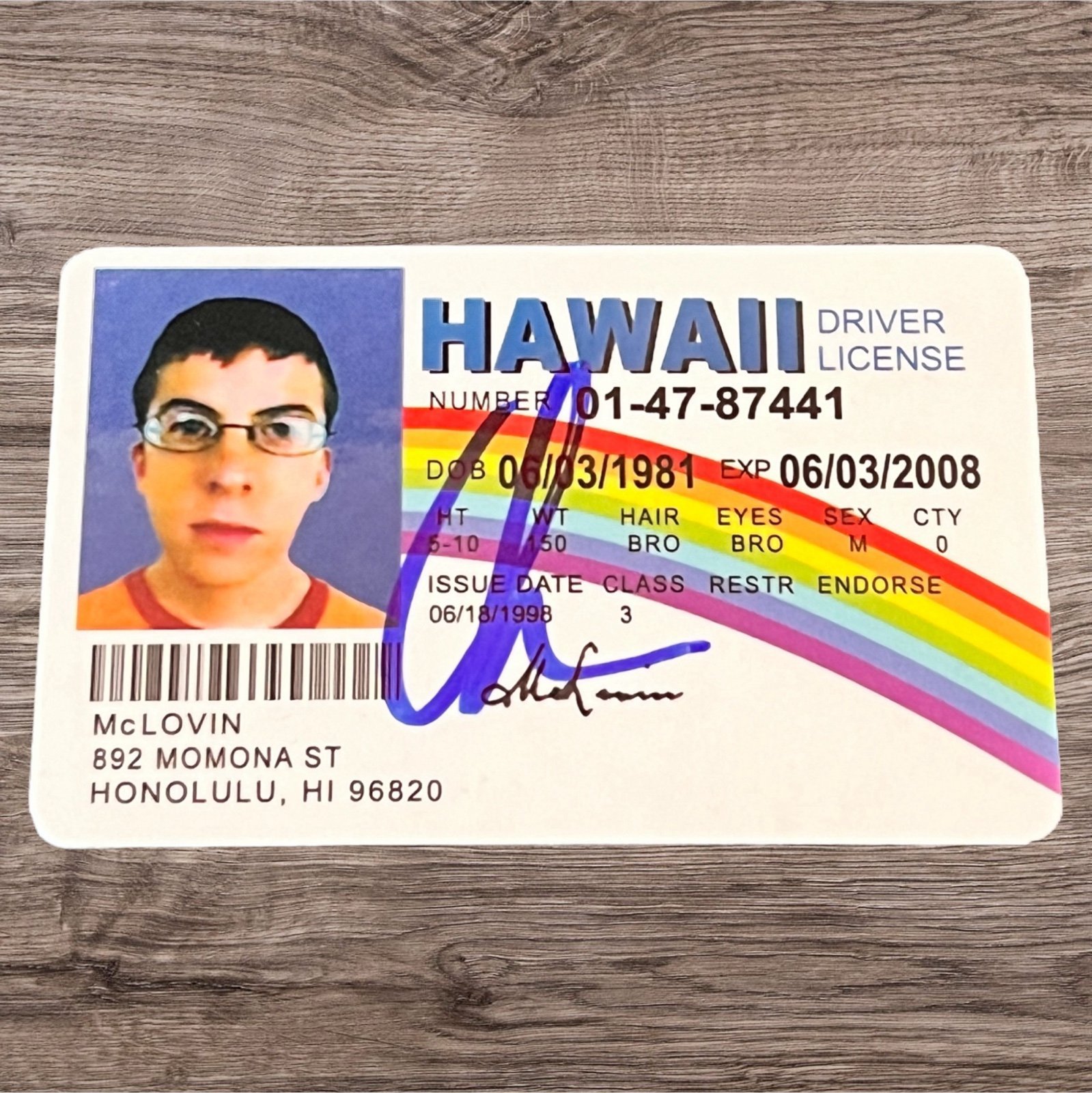 Christopher Mintz Plasse Signed McLovin ID Movie Prop Autographed Superbad