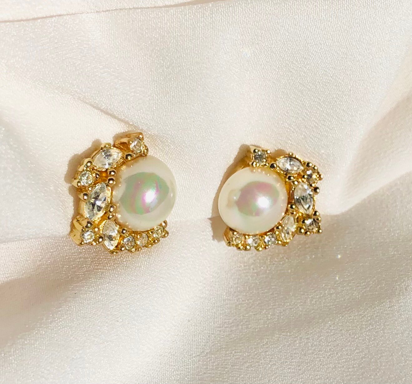 Vintage Christian Dior Faux Pearl Crystal Germany Clip On Earring COA Signed