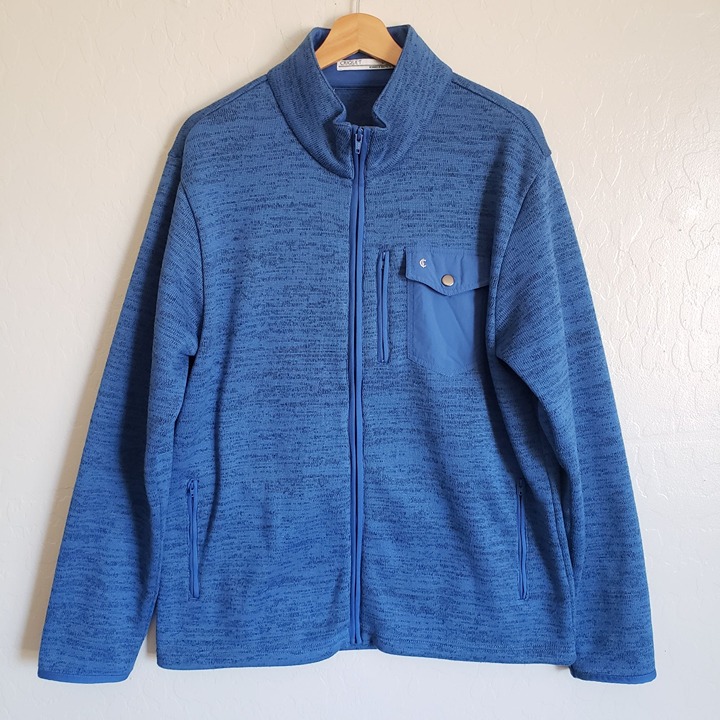 Criquet Full Zip Golf Fleece Jacket Heathered Blue Knit Size Men's Large Outdoor