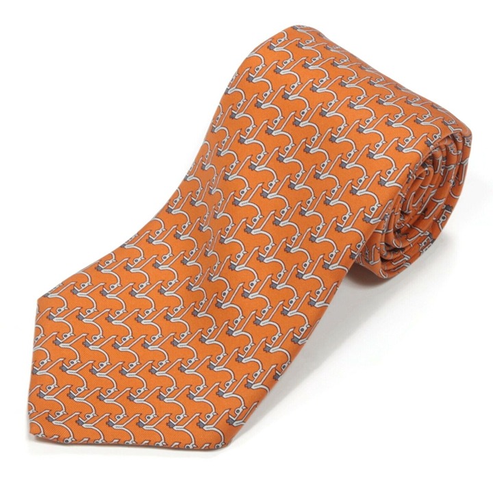 Hermes Men's Silk Neck Tie Orange Ornate Geometric Curve 5596 MA