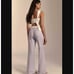 Anthropologie x Maeve linen side button Flare Wide Leg trousers Size 16 Lilac Pu