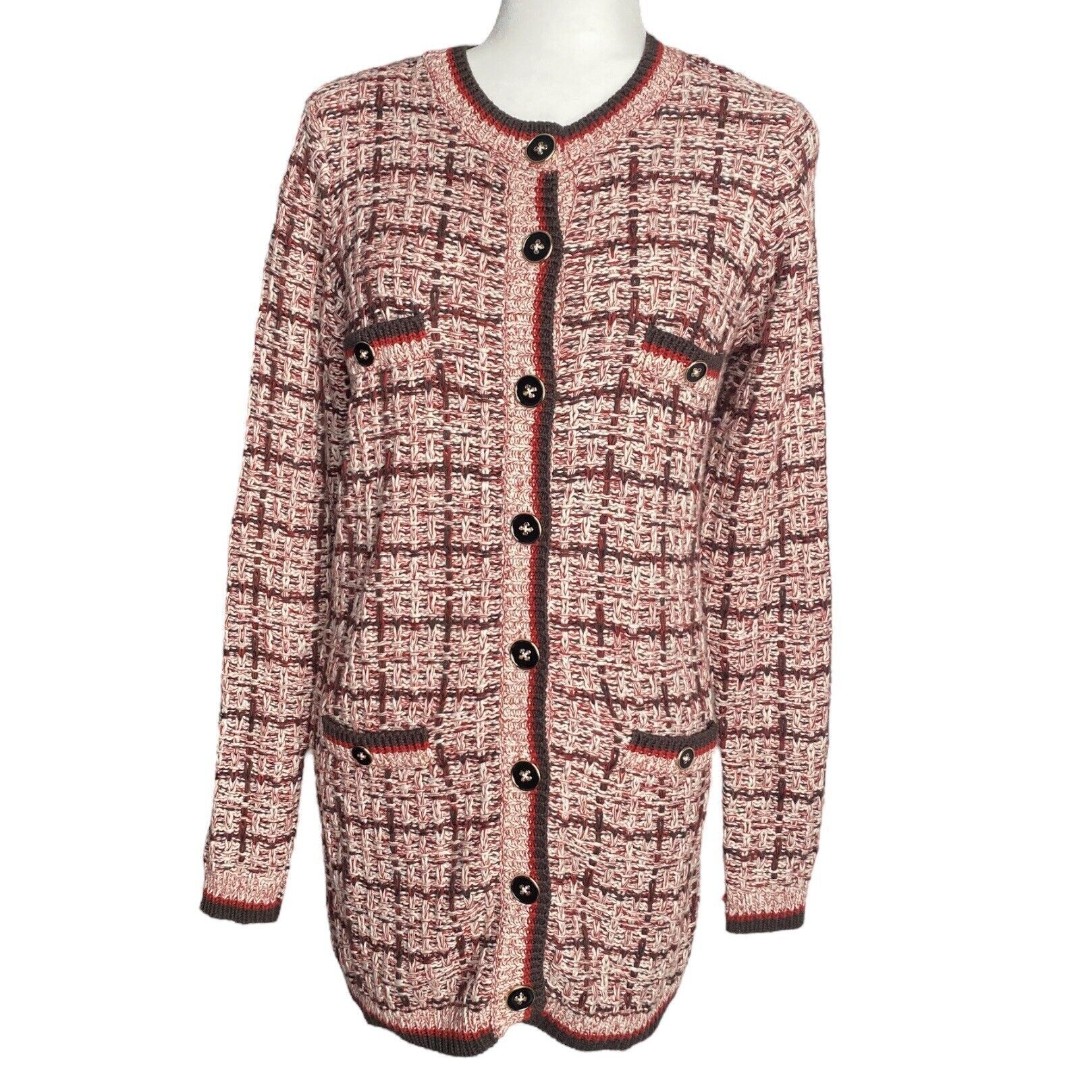 Cotton by Autumn Cashmere Womens Cardigan Button Down Sweater Brown Red Size S