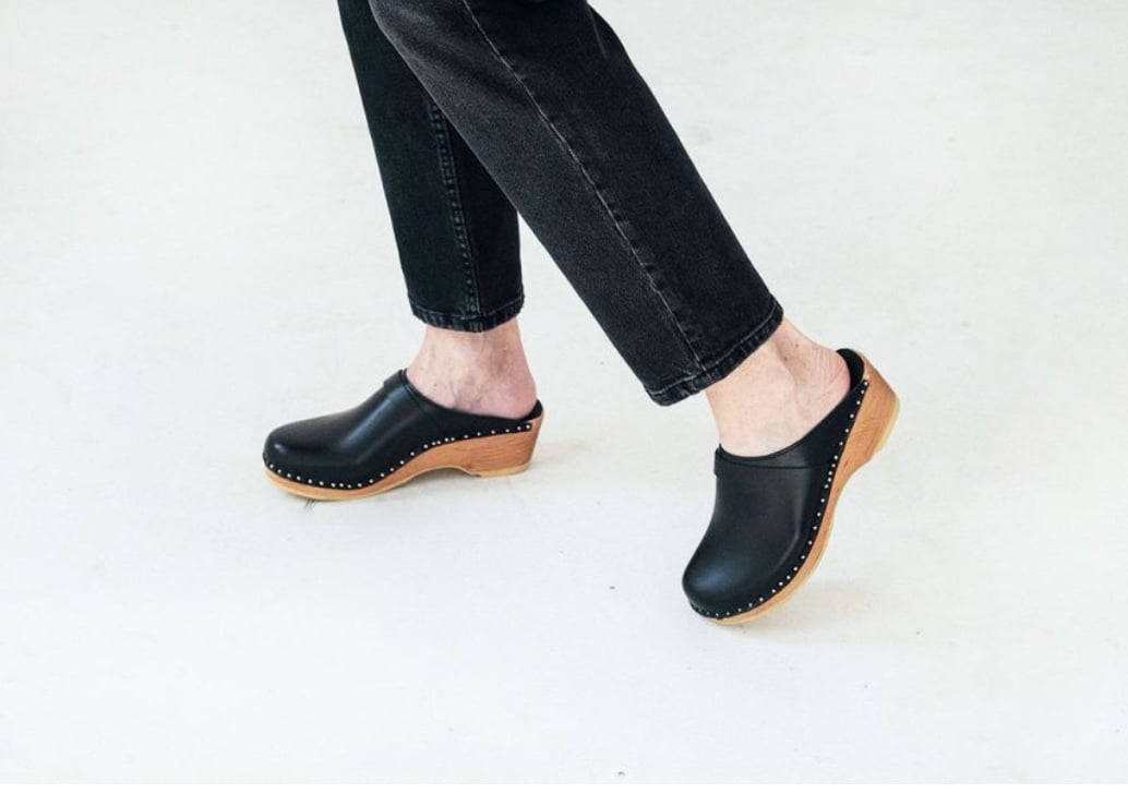 Troentorp Da Vinci Black Leather Wood Clogs 38