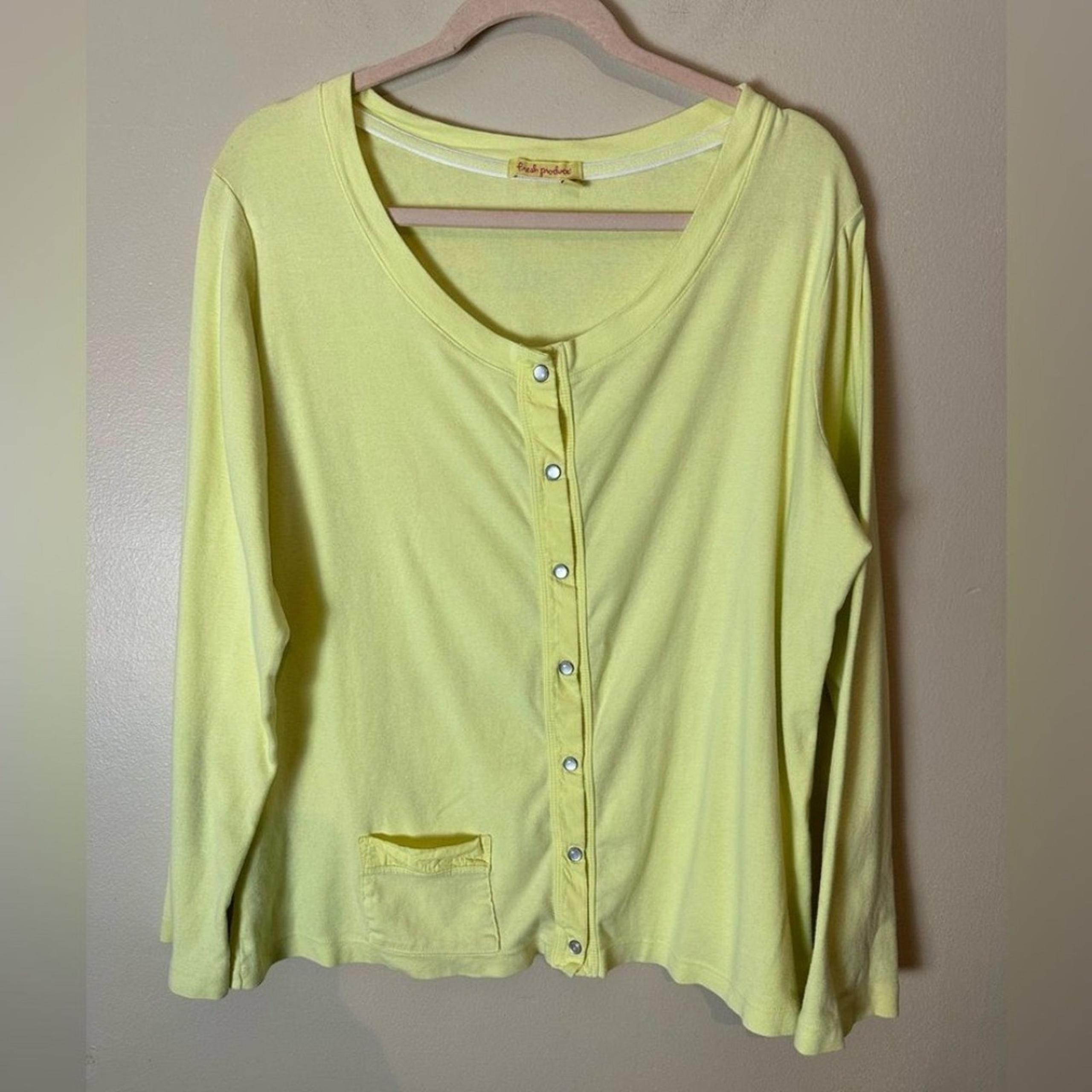 Fresh Produce Pearl Snap Button Cardigan Plus Size XXL Neon Yellow Sweater