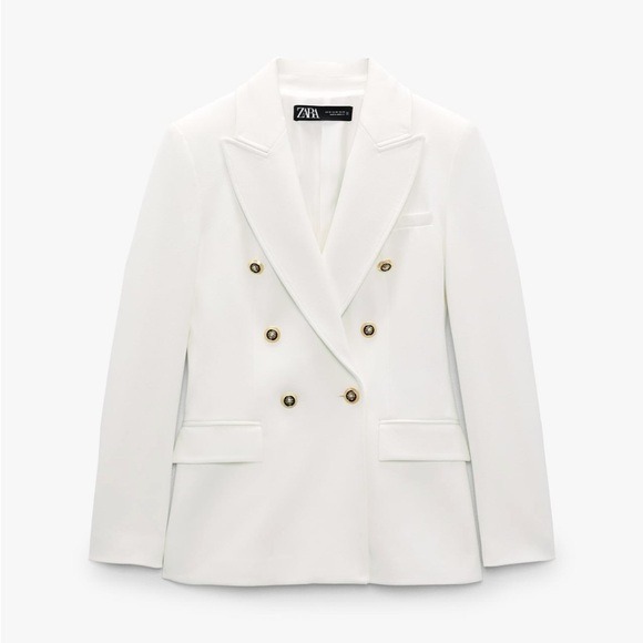 NWOT. Zara Oyster White Tailored Double Breasted Blazer. Size M.