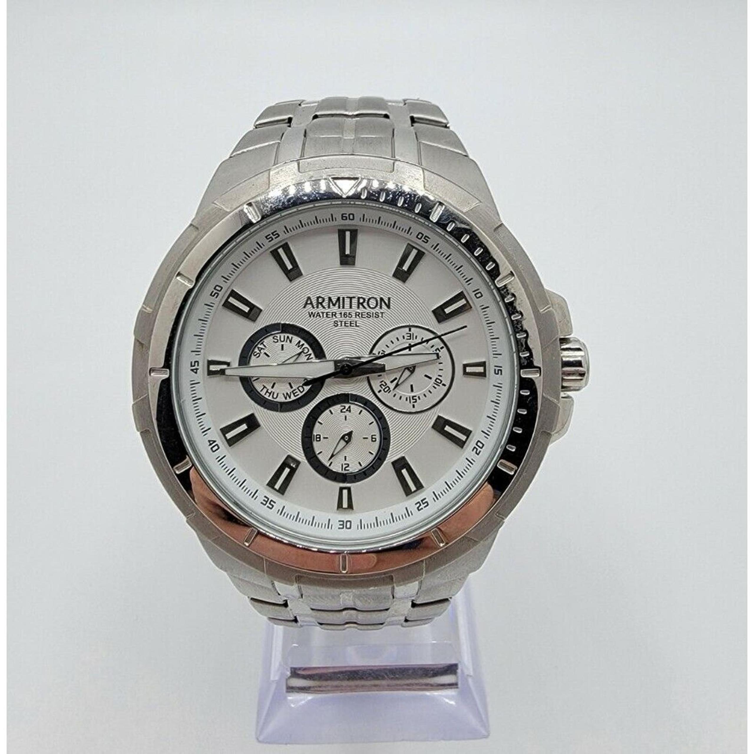 Men's Armitron 20/5144SVPL Stainless Steel White Multifunction Quartz Watch