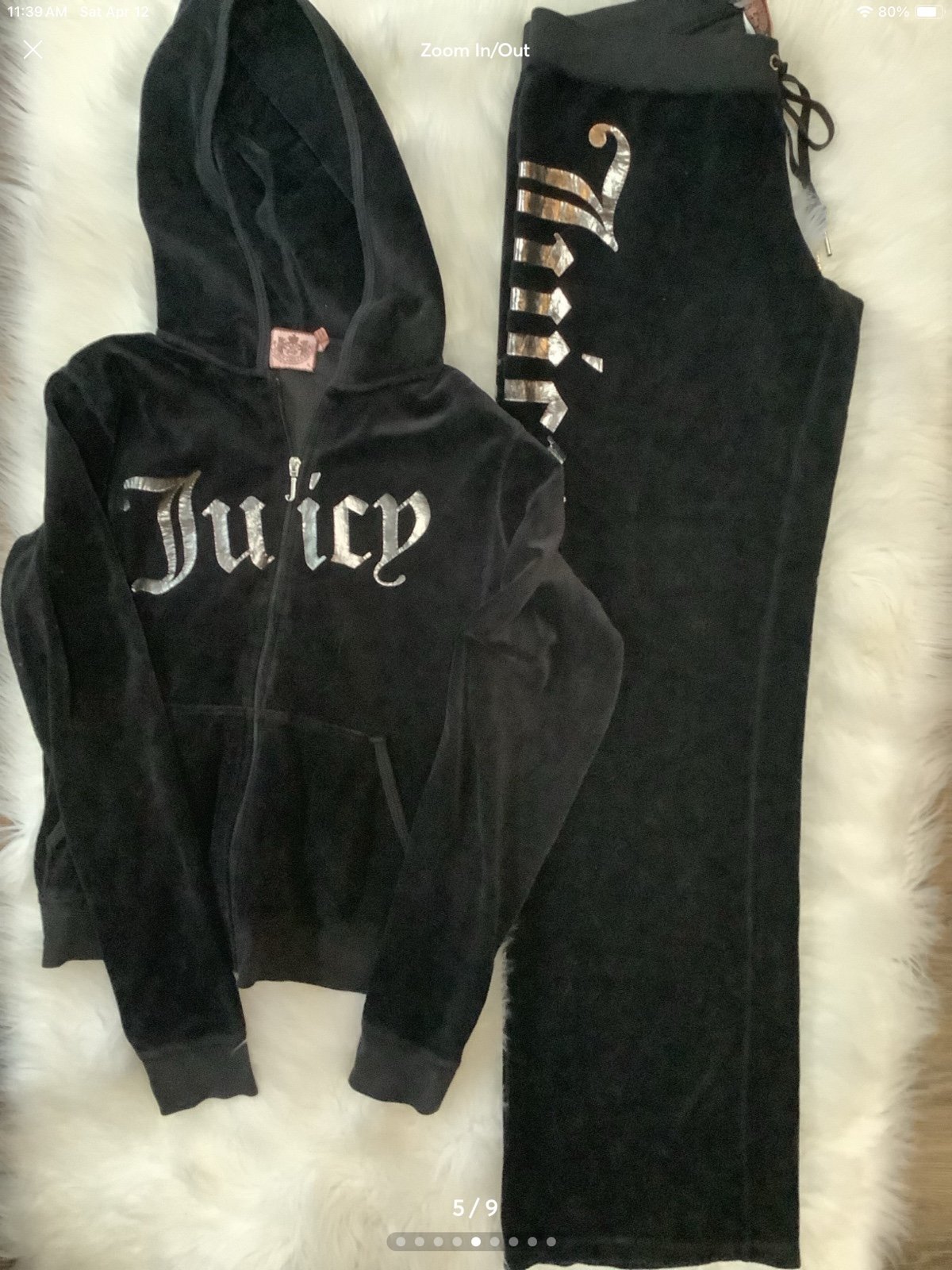 VTG/Y2K Juicy Couture Black Athletic Velour Track Suit Hoodie XL/Flares M/Tall