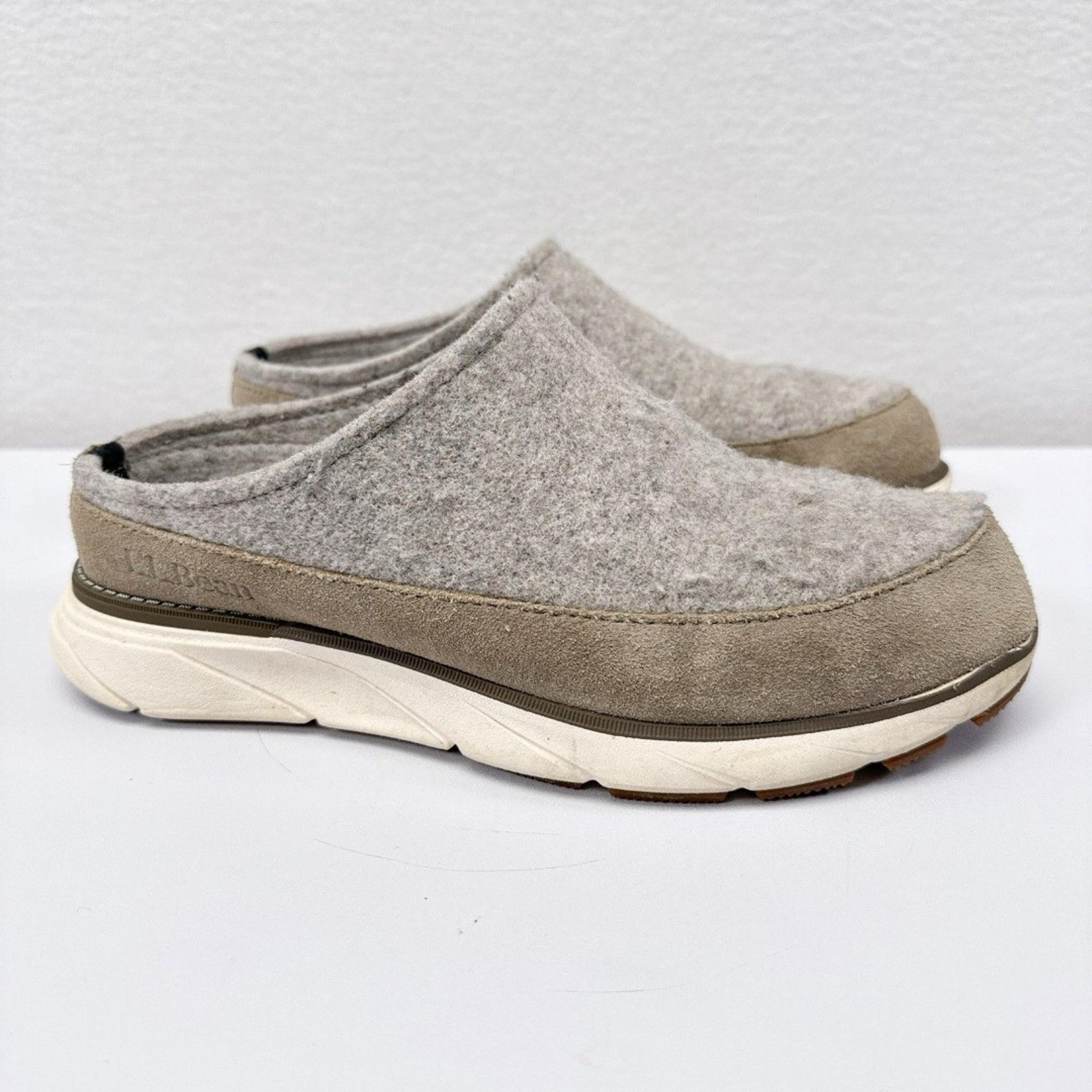 LL Bean Downeast Clog Wool Womens Size 7 Gray Slip On Slipper Mule Camping