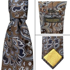 Donald J Trump Signature Collection Neck Tie Brown Blue Paisley Silk Gold Bar