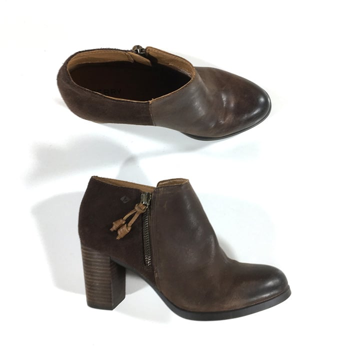 Sperry Top Sider Dasher Booties Womens Size 7.5 M Brown Leather Side Zip