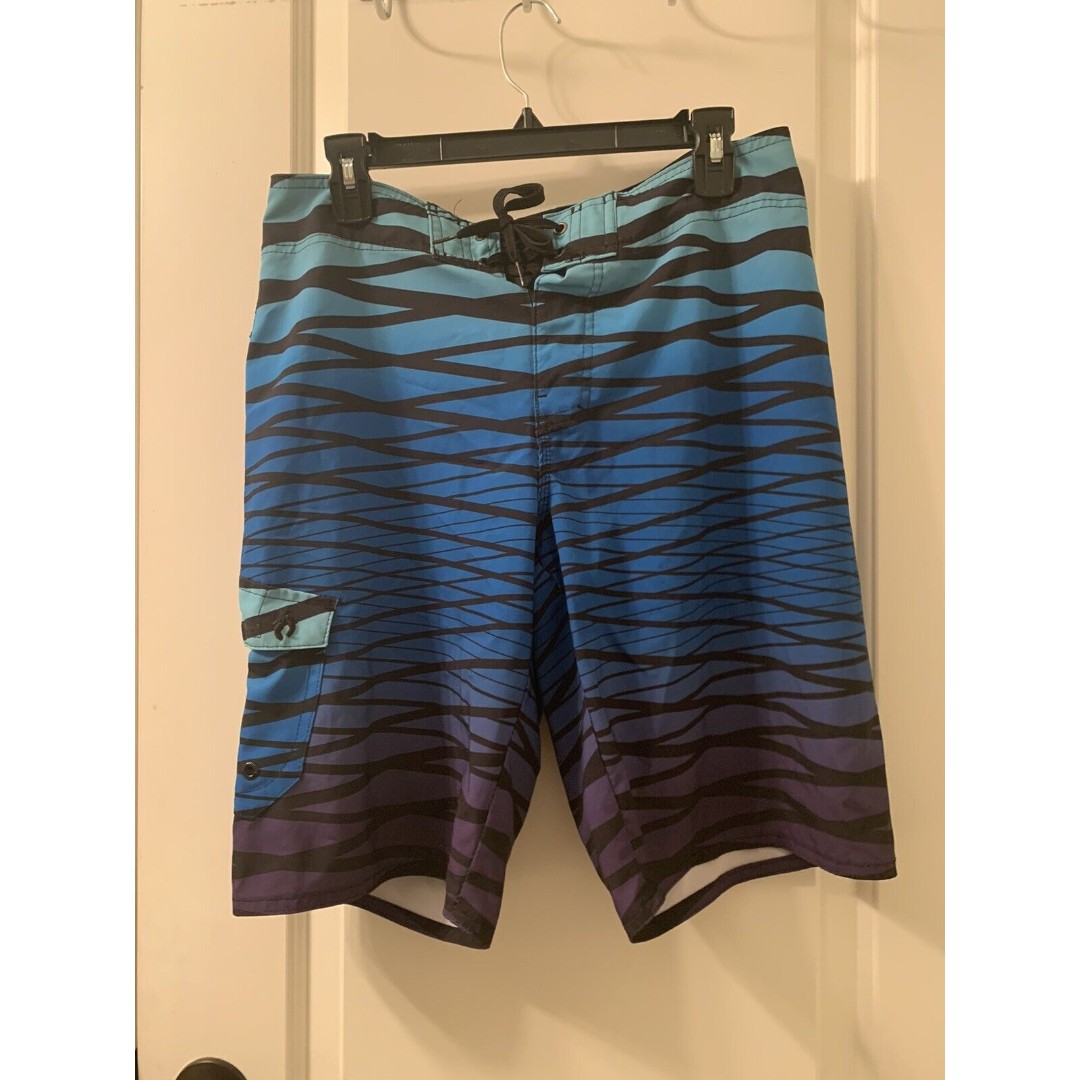 Hang Ten Men's Striped Swim Board Shorts Unlined 1pc Size M 32-34 Multicolor