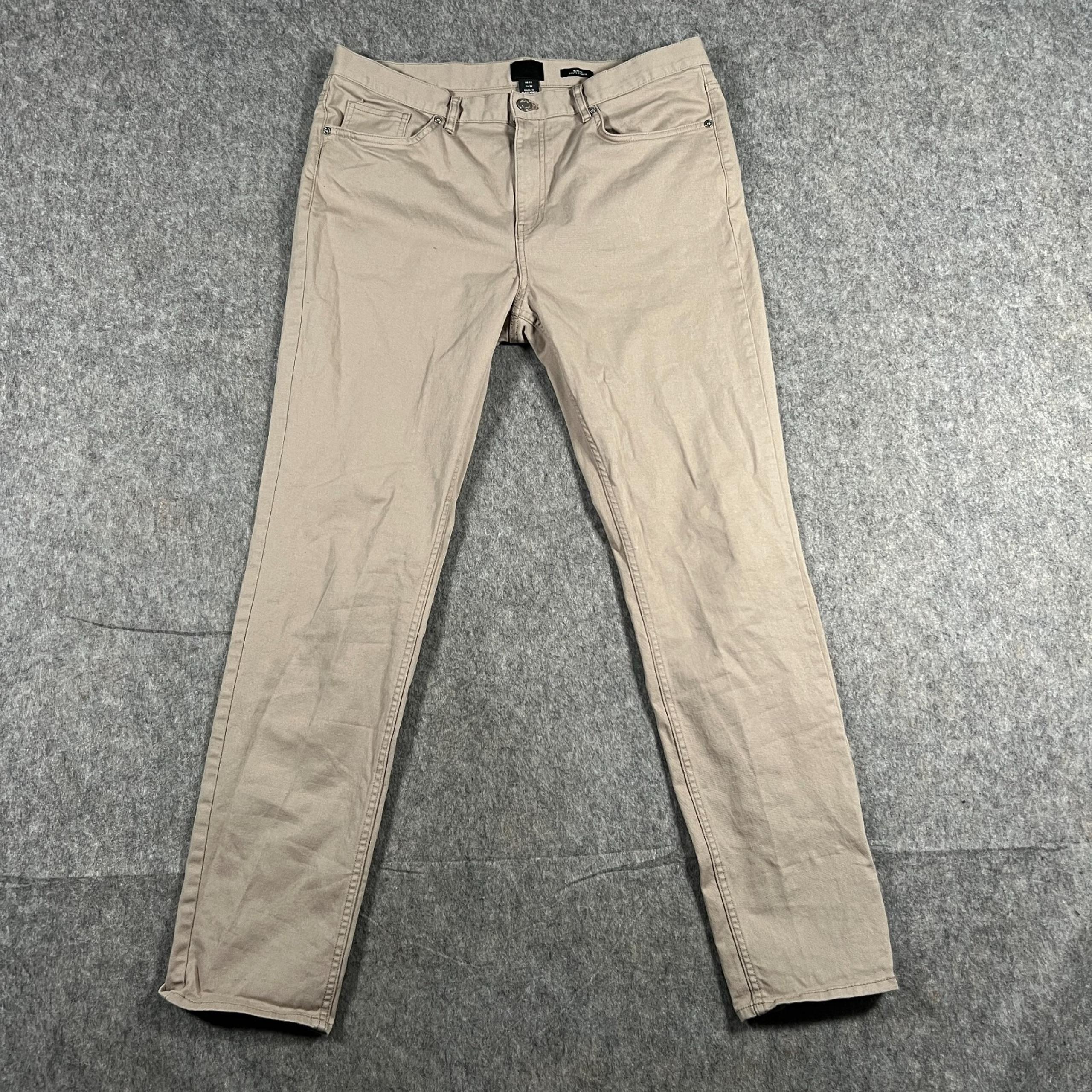 H&M Men's Chino Pants Size 34 Beige Tan Khakis Slim Fit Straight Leg Flat Front