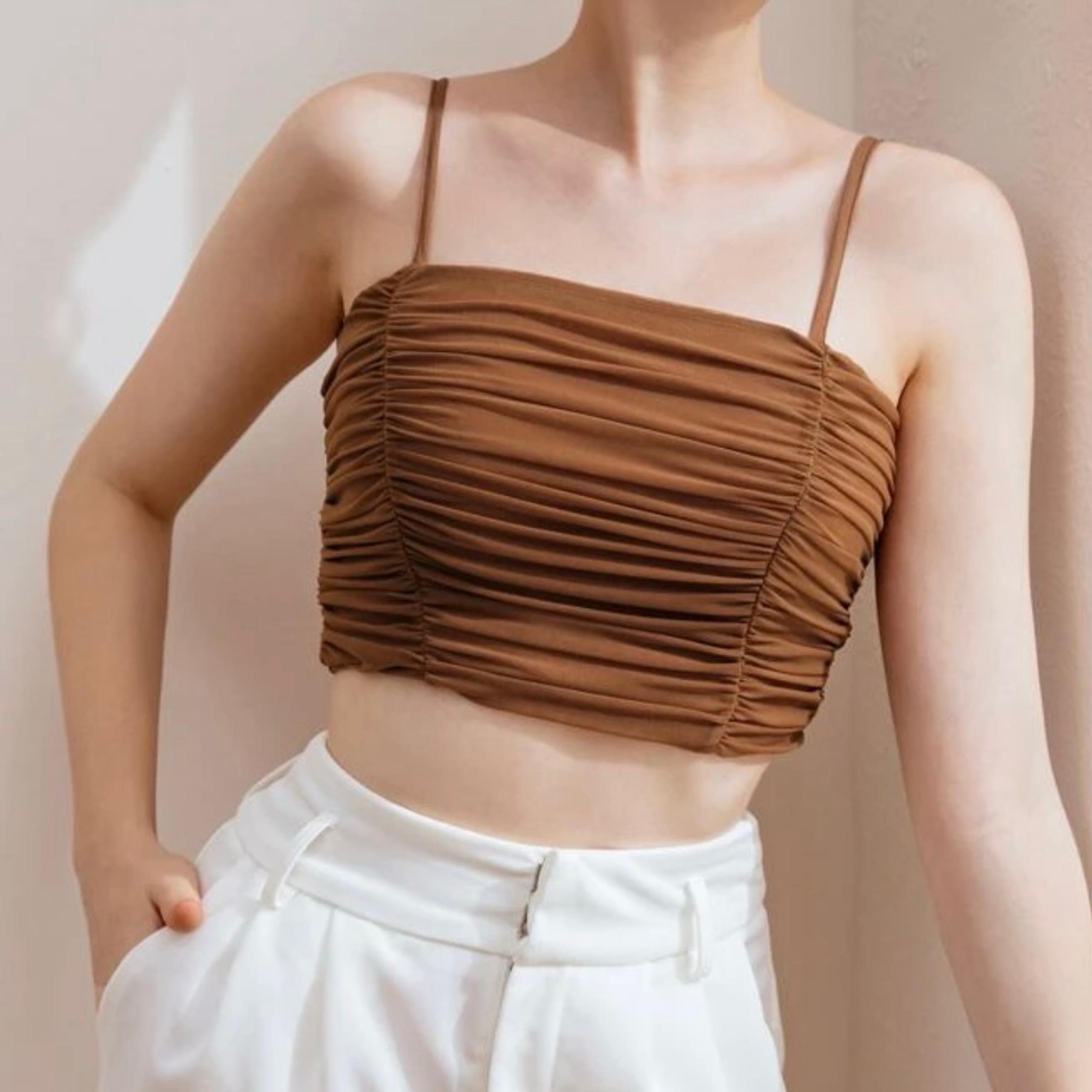 Shein Ruched Cropped Cami Top Coffee Brown Women's Size XS