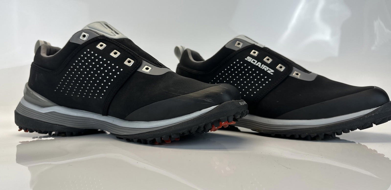 Sqairz Arrow Golf Shoes Mens Size 11 Black Gray Square Toe Waterproof~ No Laces