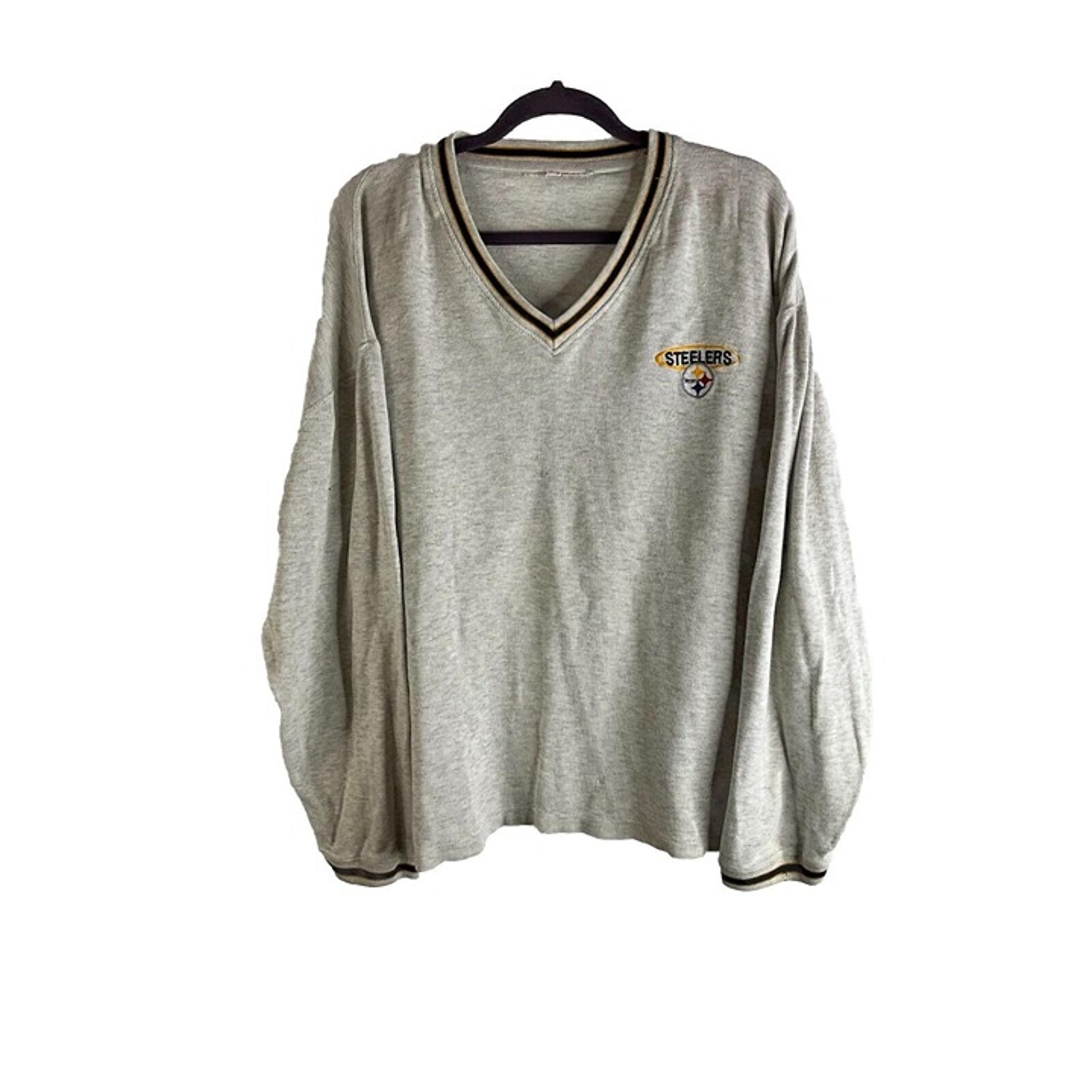 Vintage 90s Mens 2XL Pittsburg Steelers Stitched V Neck Faded Sweatshirt