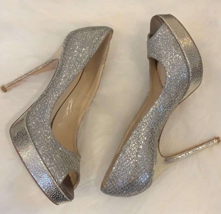 JIMMY CHOO AUTH 999 Woment's Gold Glitter Dahlia Peep Toe Pumps Size 39