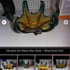 Murano Art Glass Star Style ~ Blue/Gold Dish