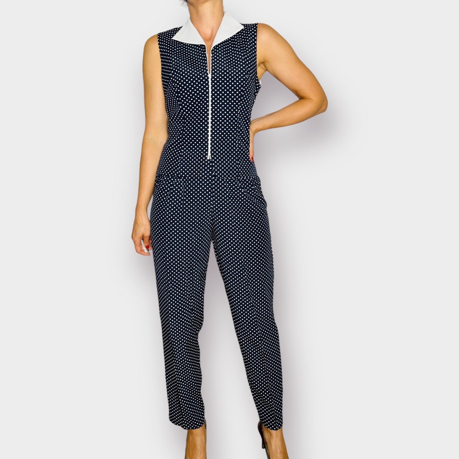90s Perceptions Navy Polka Dot Pants Set