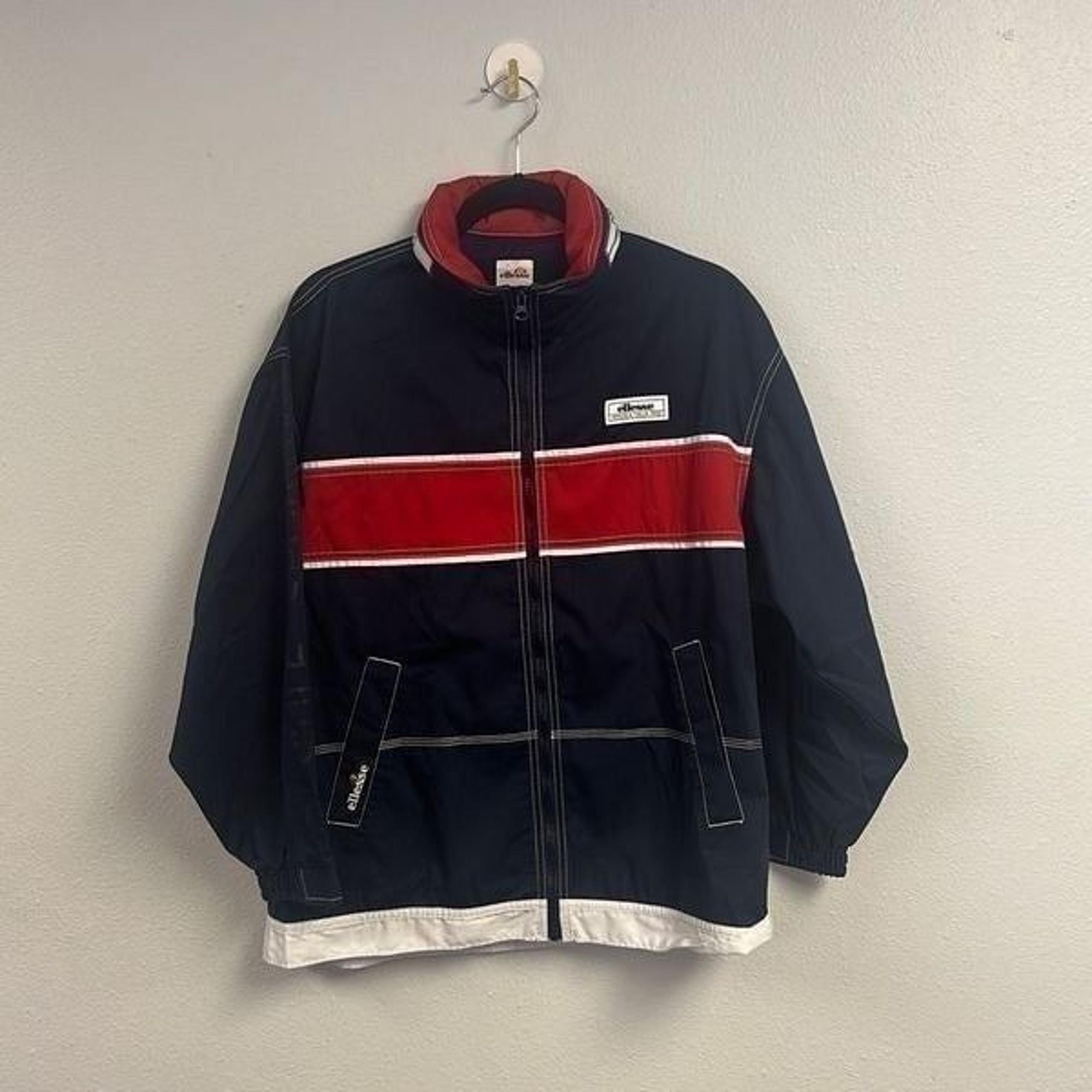 Vintage 90s Ellesse Perugia Italia Men's Navy Blue & Red Windbreaker Size S
