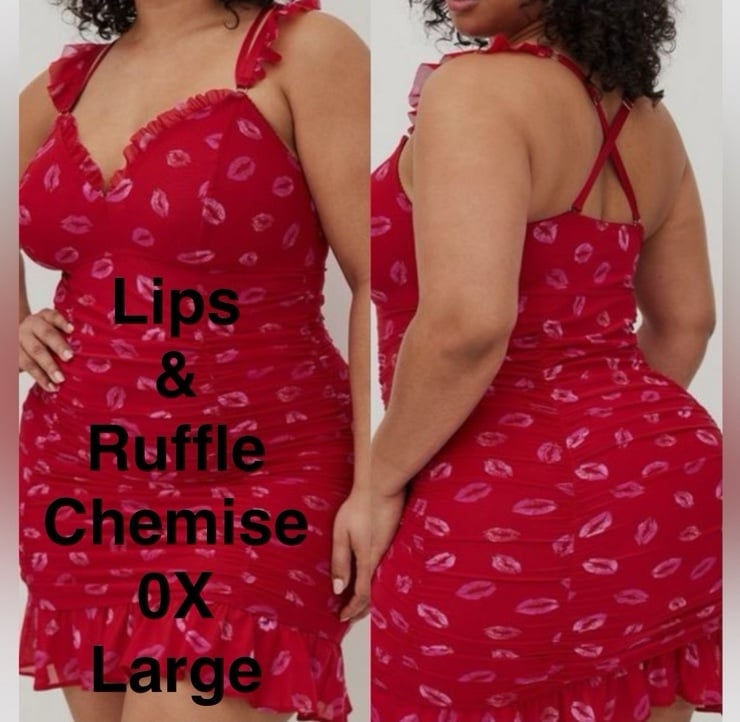 Torrid Ruched Mesh Ruffle Chemise lips 0X large 12 red