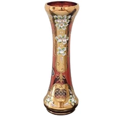 Handpainted Bohemia Madonna Crystal Czech Ruby Cranberry 24K Gilt 13” Vase