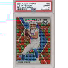 Graded 2020 Panini Mosaic Justin Herbert #263 Reactive Green Rookie Card PSA 10
