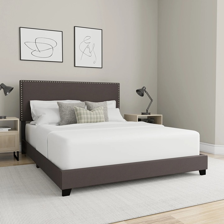 Queen Bed, Charcoal Fabric KK1
