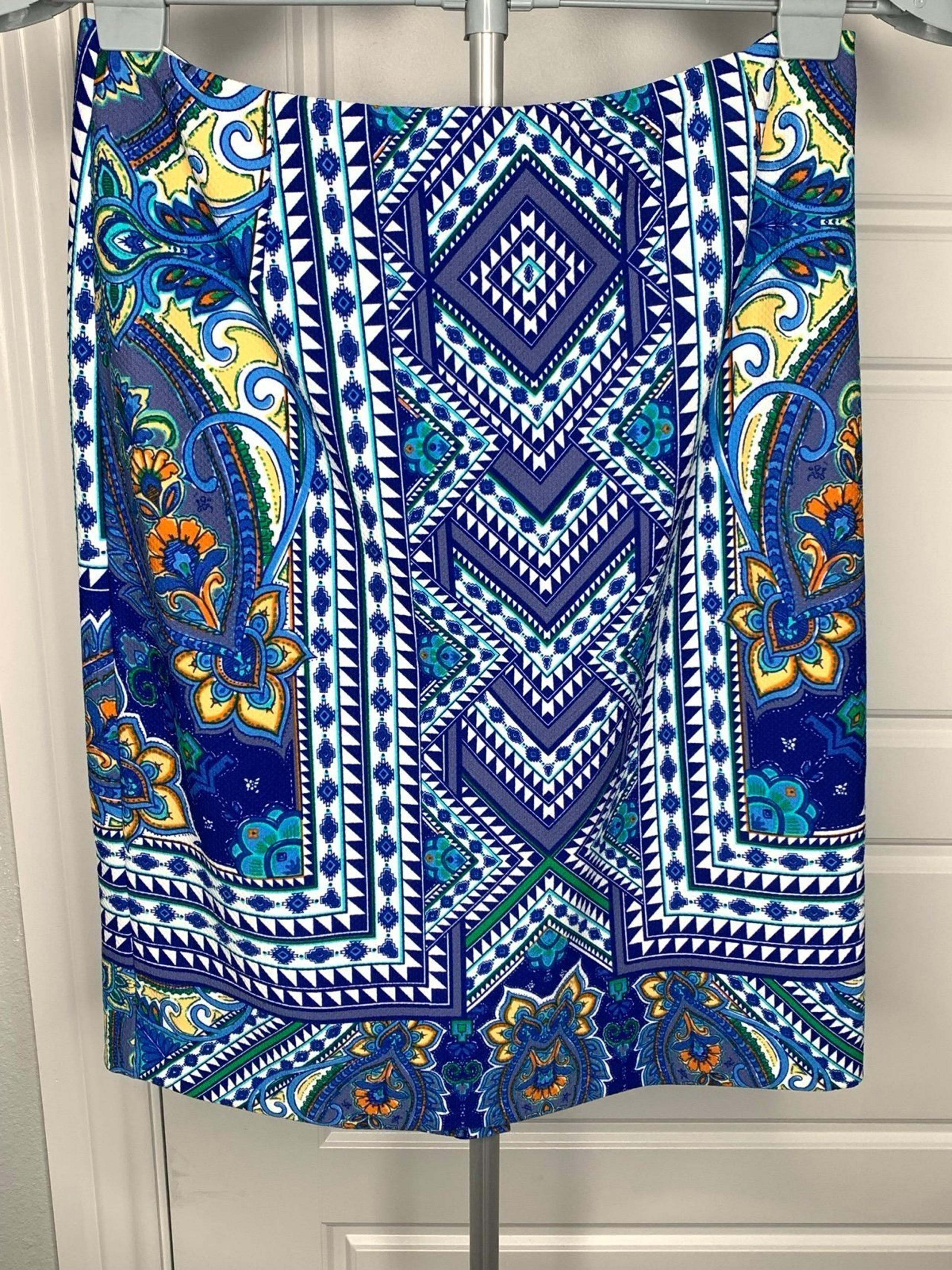 Womens Antonio Melani Blue Paisley Print Pencil Skirt Size 8