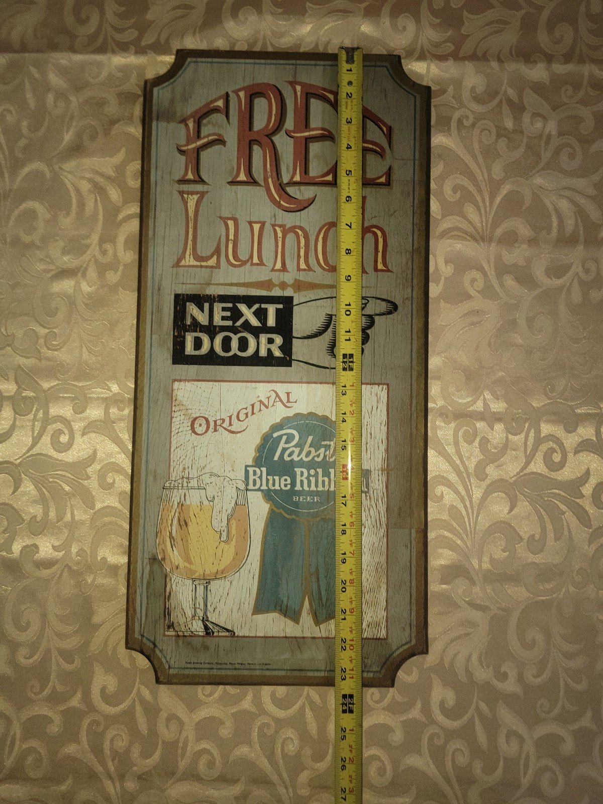 Vintage Pabst Blue Ribbon Wood Sign Free Lunch Next Door 1960's
