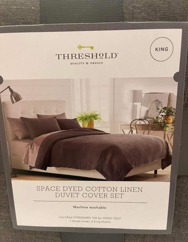 Threshold King Size Duvet Cover Set Dark Grey Cotton Linen