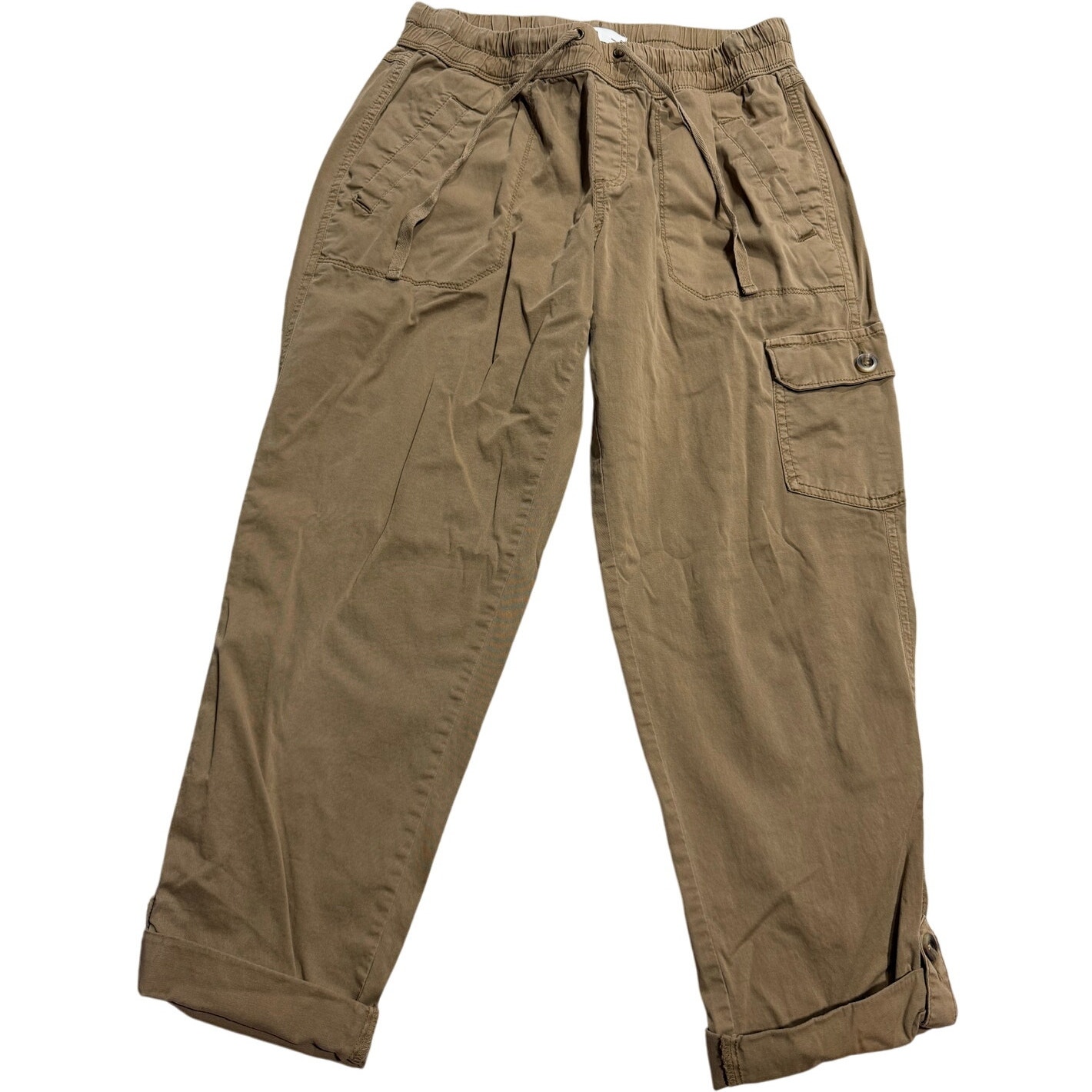 Sonoma Pull On Pants Drawstring Stretch Crop Womens 6 Tan Pleated Utility Jogger