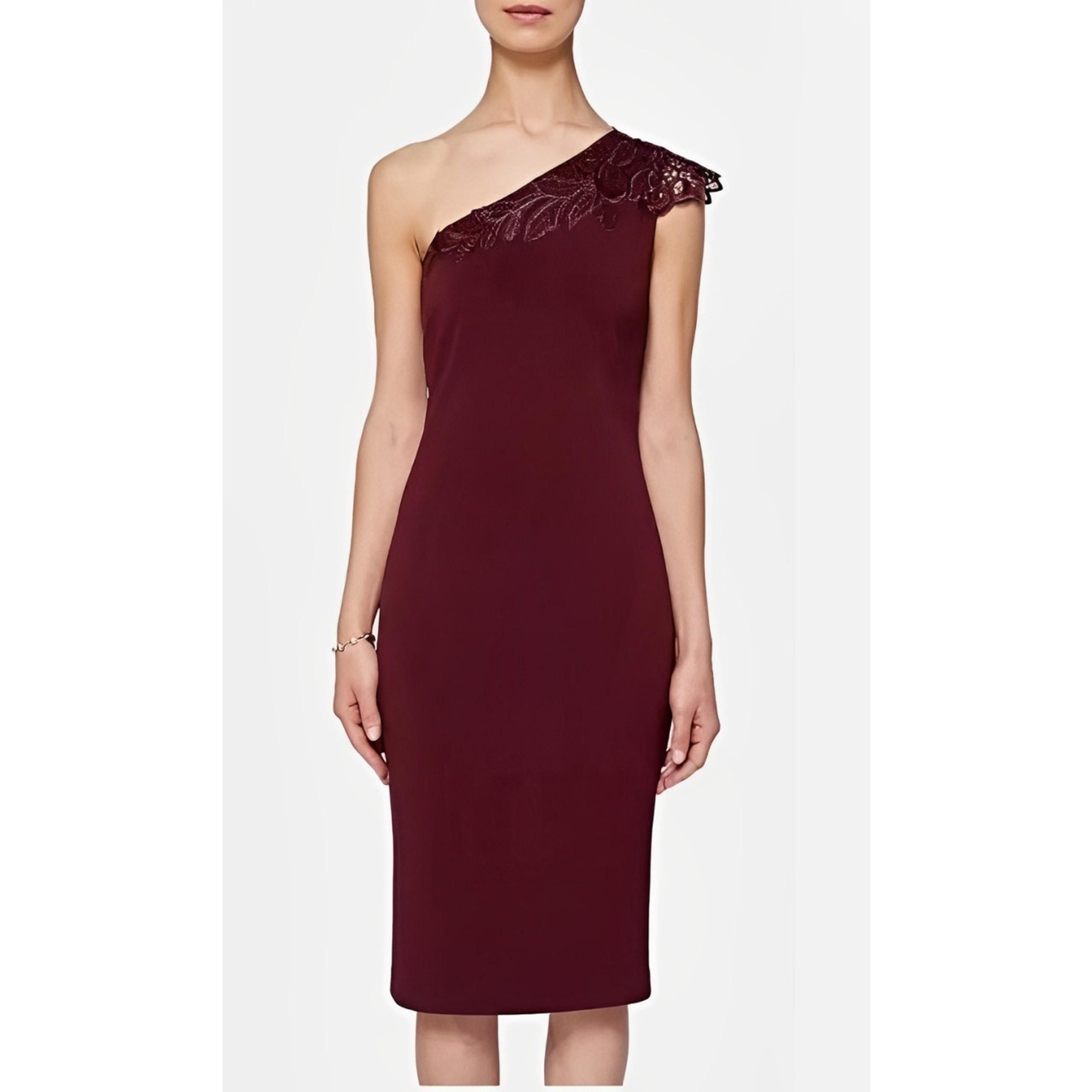 TED BAKER LONDON $350 Burgundy Jalis Lace One Shoulder Dress Ted 3 / US 8