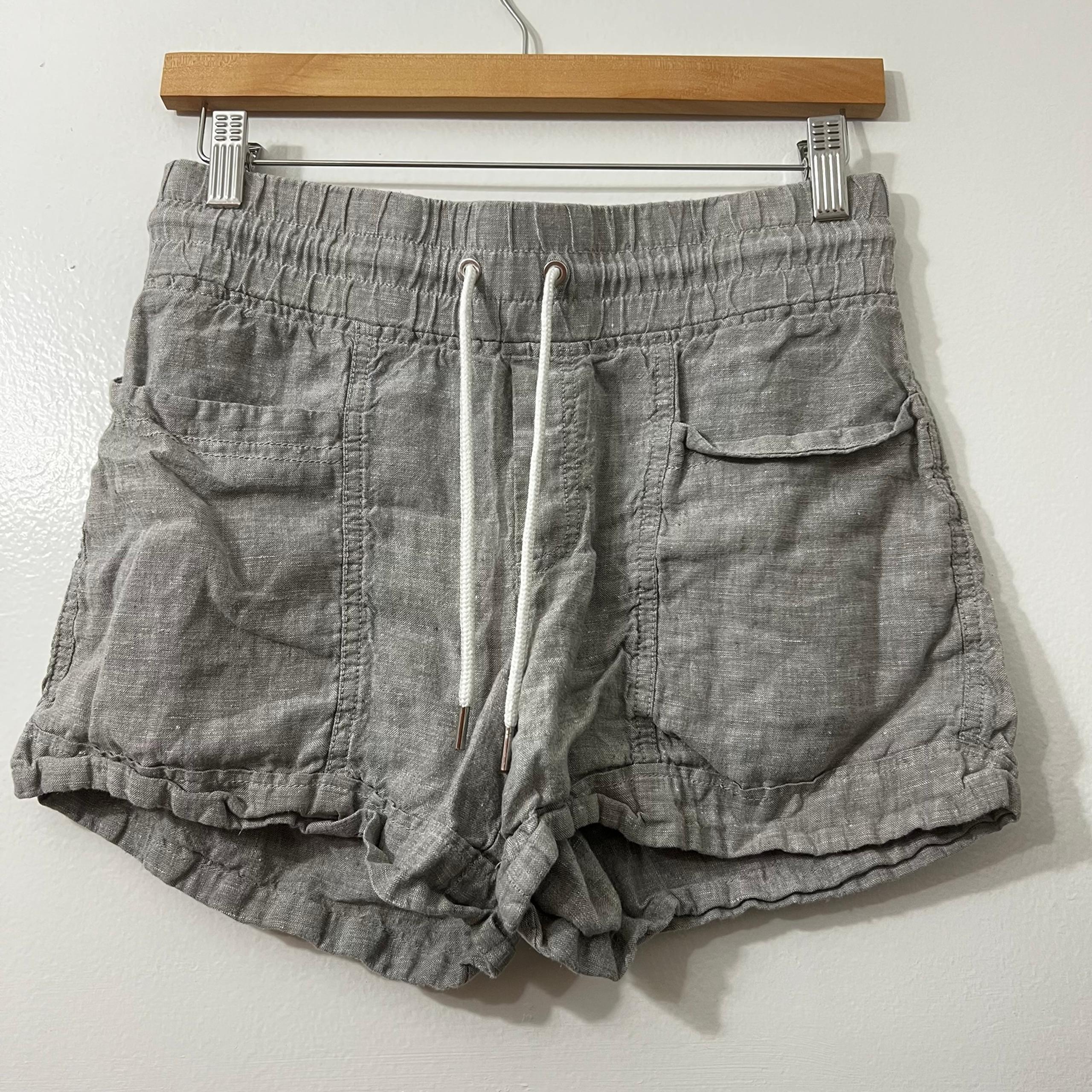 Athleta Cabo Gray 100% Linen Lightweight Coastal Beachy Pull On Shorts Size 2