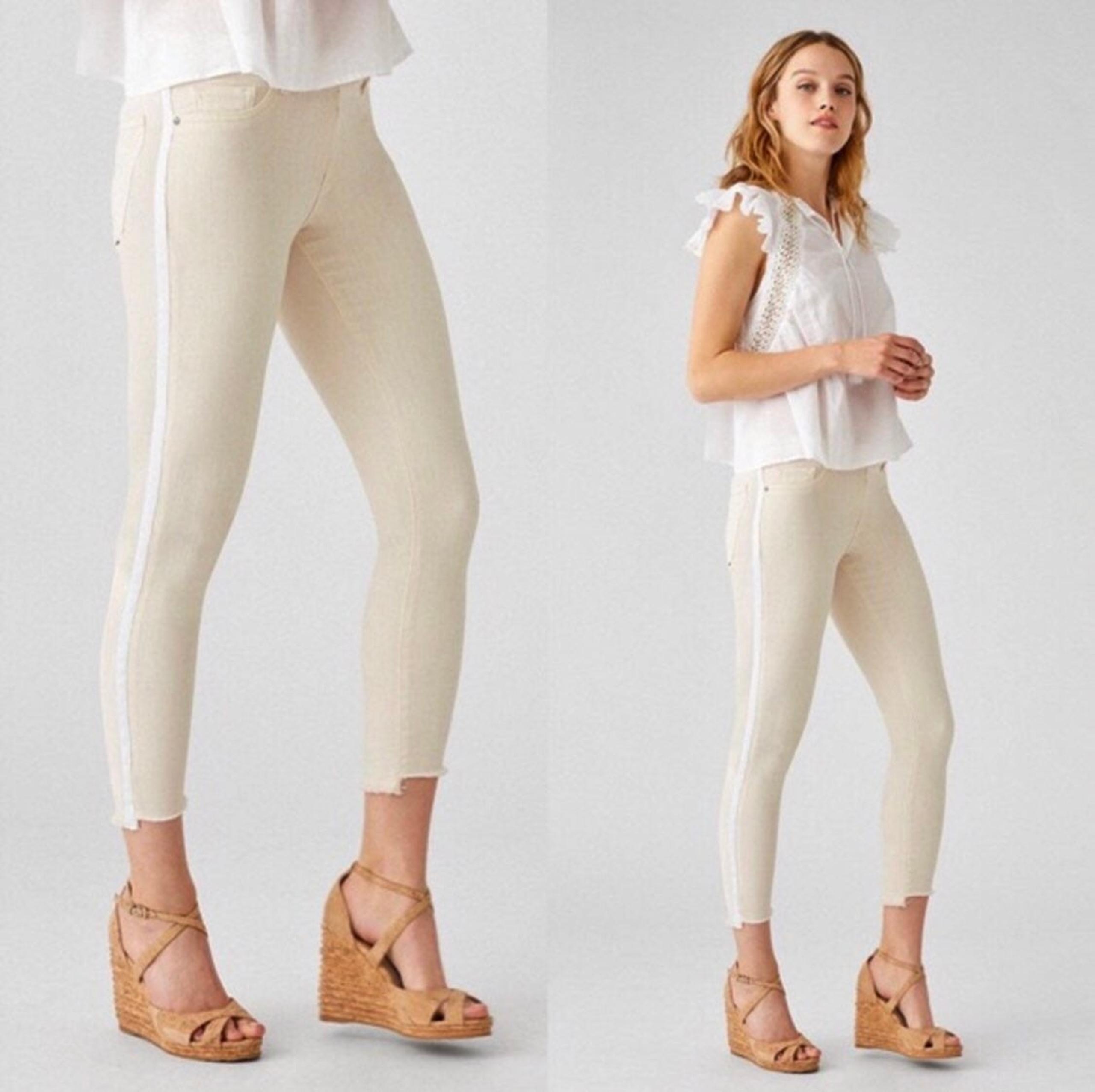 DL1961 Florence Jeans Sheridan Skinny Cropped Striped Raw Hem 26