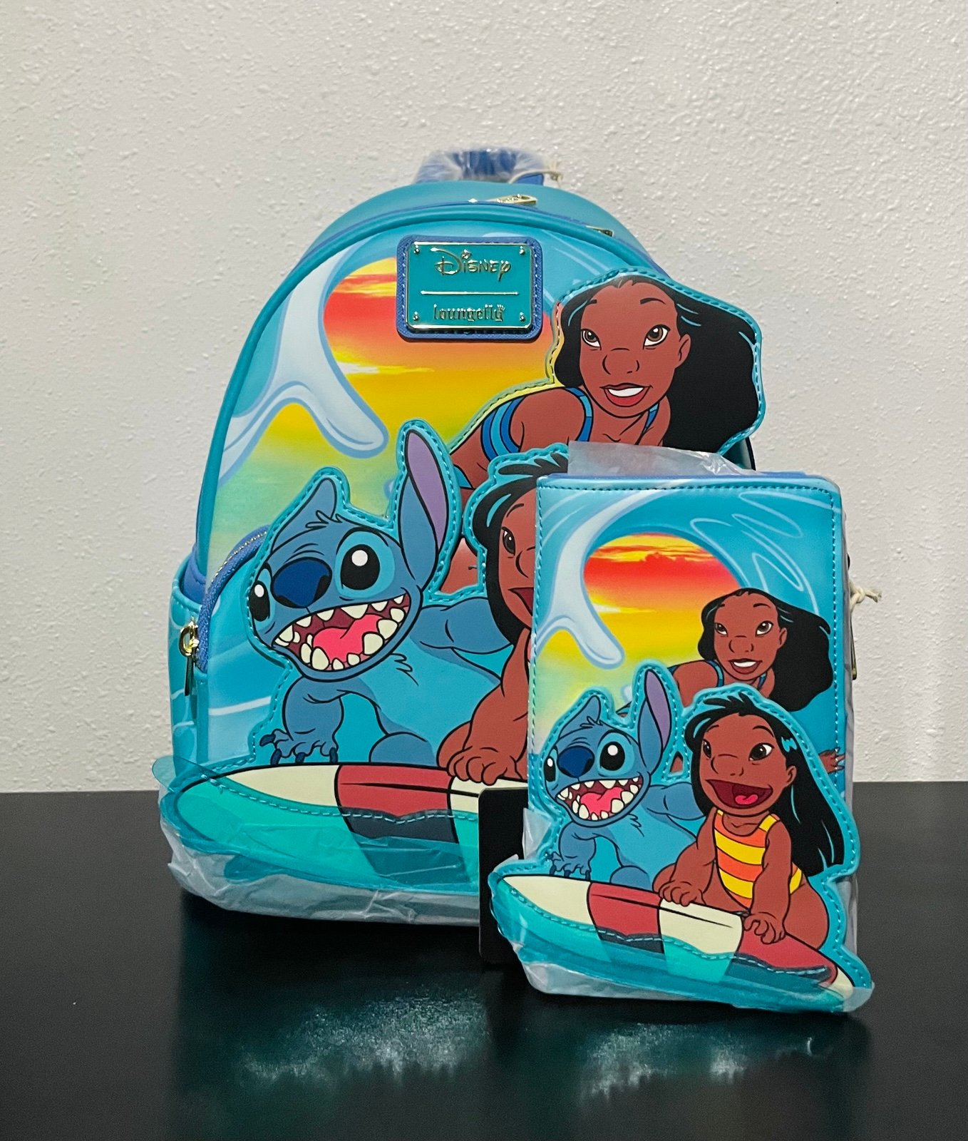 Loungefly Disney Lilo & Stitch Group Surfing Mini Backpack and Wallet