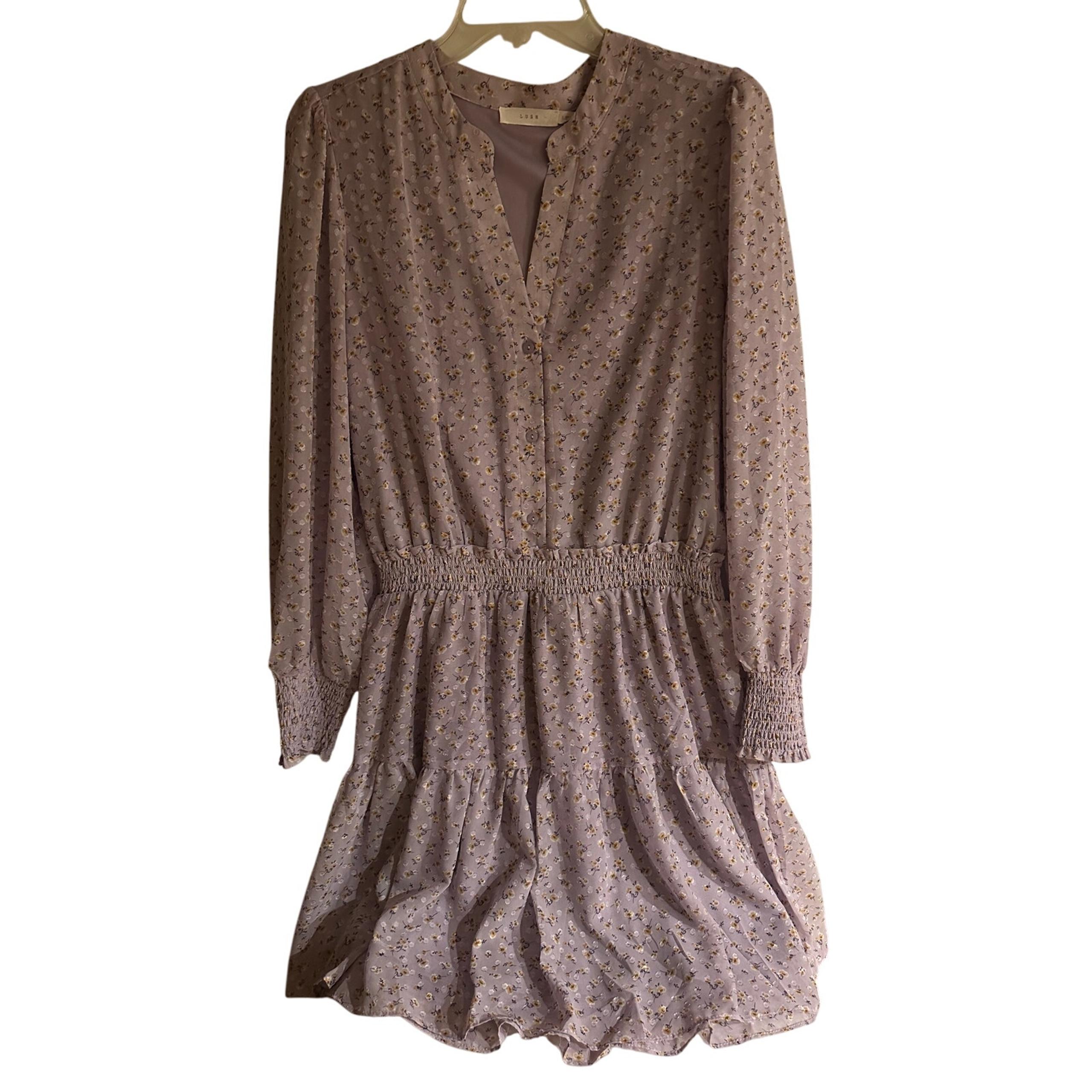 Lush Mock Neck Keyhole Floral Print Mini Dress Size Large lilac Lined Summer Mock Neck Keyhole Floral Print Mini Dress Size Large lilac Lined Summer - Lush