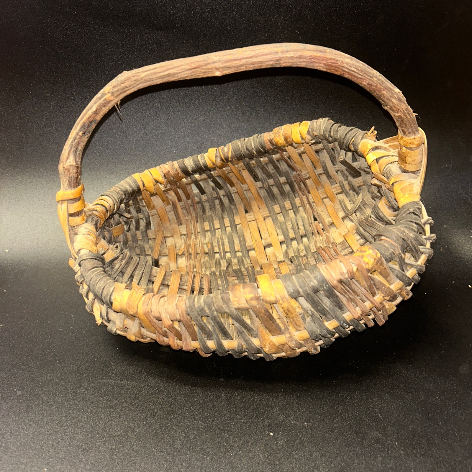 Vintage Buttdocks Gathering Basket God’s Eye Primitive Handle Antique Basket