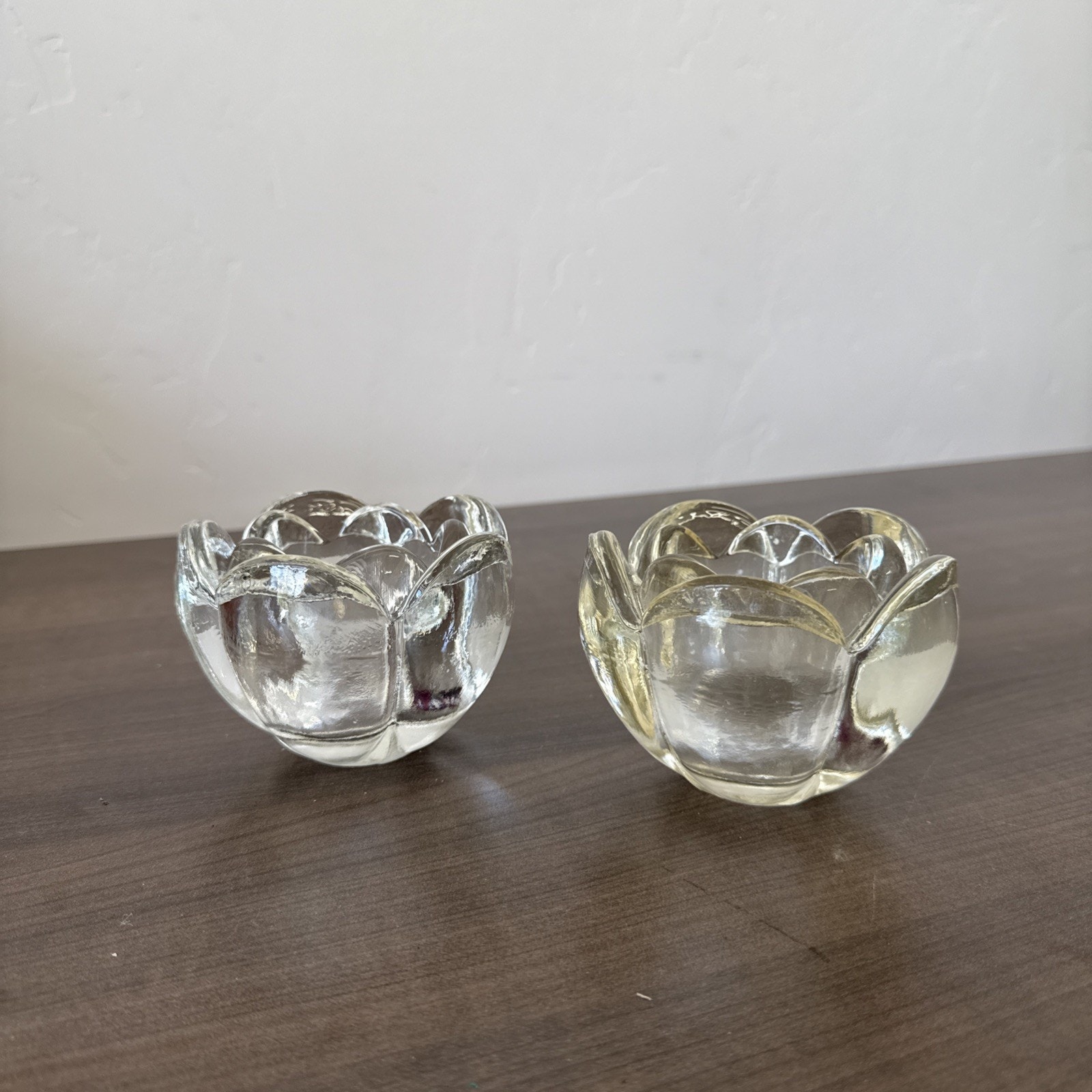Set Vintage Royal Copenhagen Lotus Flower Crystal Tea Light Candle Holder Votive