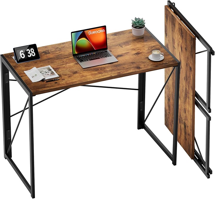 Small Folding Desk No Assembly Required Foldable Table, 31.5 inch Vintage Brown